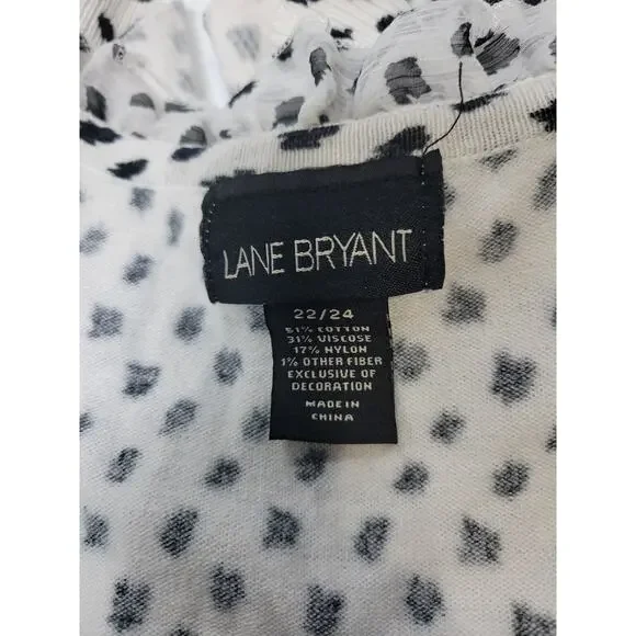 Lane Bryant Womens 22/24 Plus Black White Polka Dot Ruffle Silky Button Cardigan - Picture 2 of 3